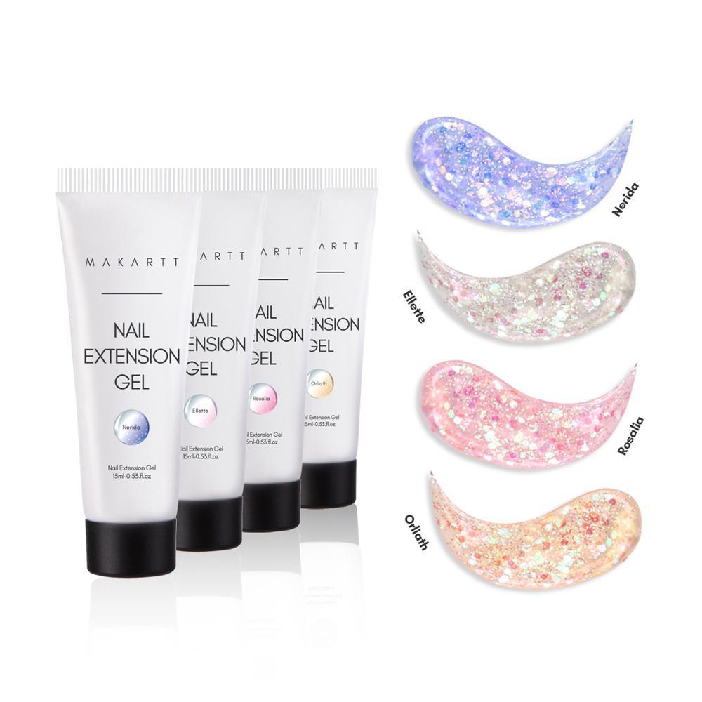 Glitter Poly Nail Extension Kit, A Fairy Gathering Set with 4 Colors Pink Blue Clear Yellow Nail Builder Extension Gel (N1)(N4)(1U85)