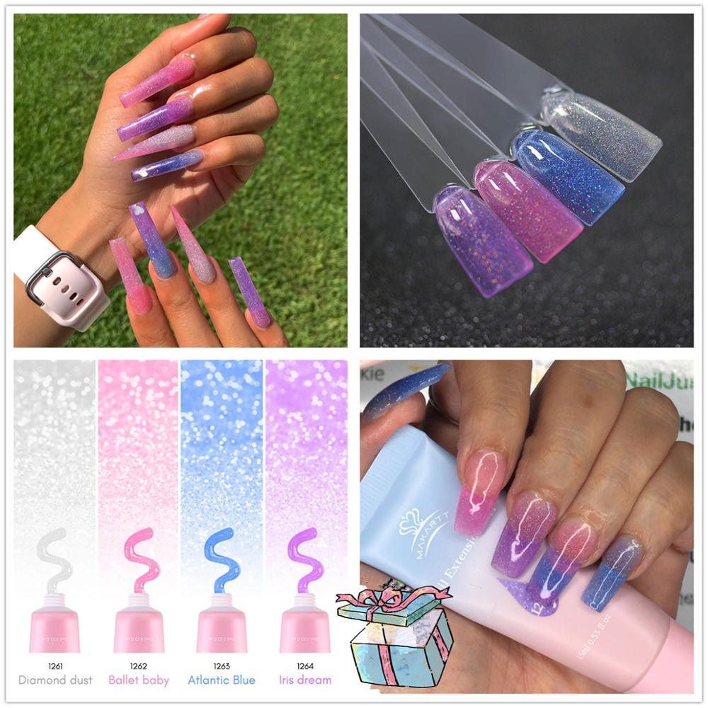 Jelly Glitter Poly Nail Gel Kit - Translucent Glitter Builder Nail Extension Gel Nail Enhancement Set (N1)(N4)(1U85)