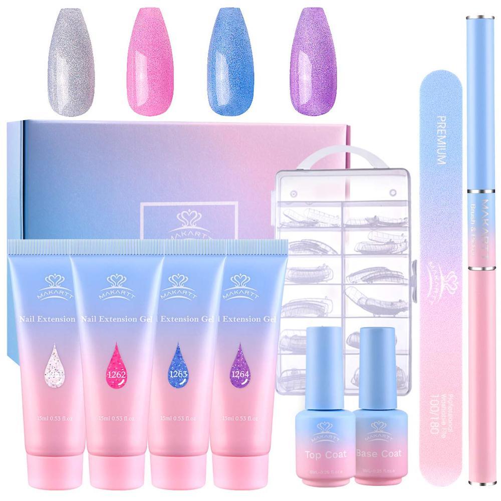 Jelly Glitter Poly Nail Gel Kit - Translucent Glitter Builder Nail Extension Gel Nail Enhancement Set (N1)(N4)(1U85)