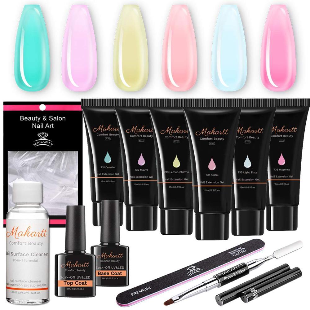 Translucent Poly Nail Extension Gel Kit, 6 Pastel Poly Nail Colors 15ML Nail Extension Gel Builder Gel (D85)(N1)(1U85)