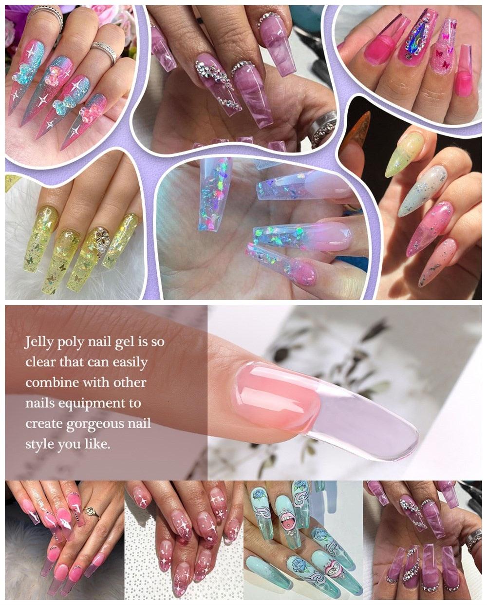 Translucent Poly Nail Extension Gel Kit, 6 Pastel Poly Nail Colors 15ML Nail Extension Gel Builder Gel (D85)(N1)(1U85)