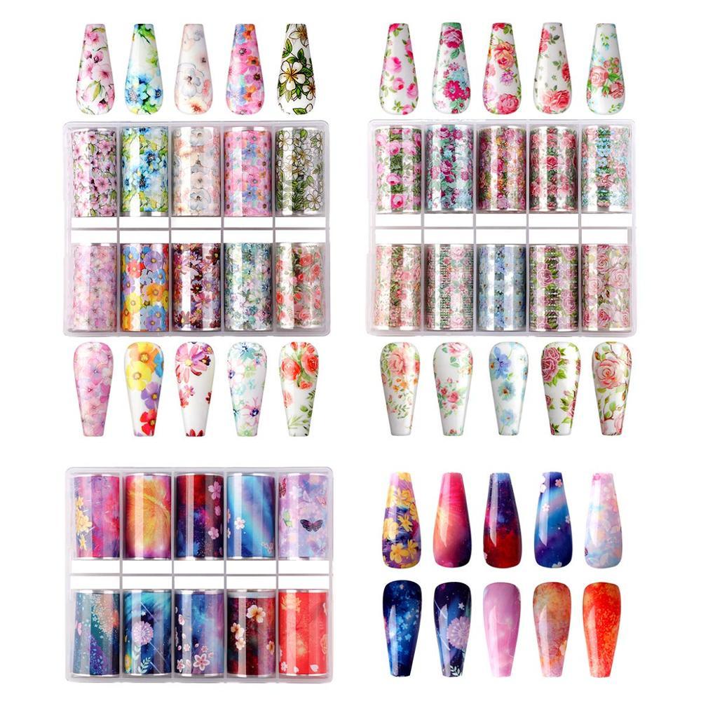 Nail Art Foil Glue Gel with Flower Starry Sky Star Foil Stickers Set Nail Transfer Tips Manicure Art (N7)(N1)(1U85)