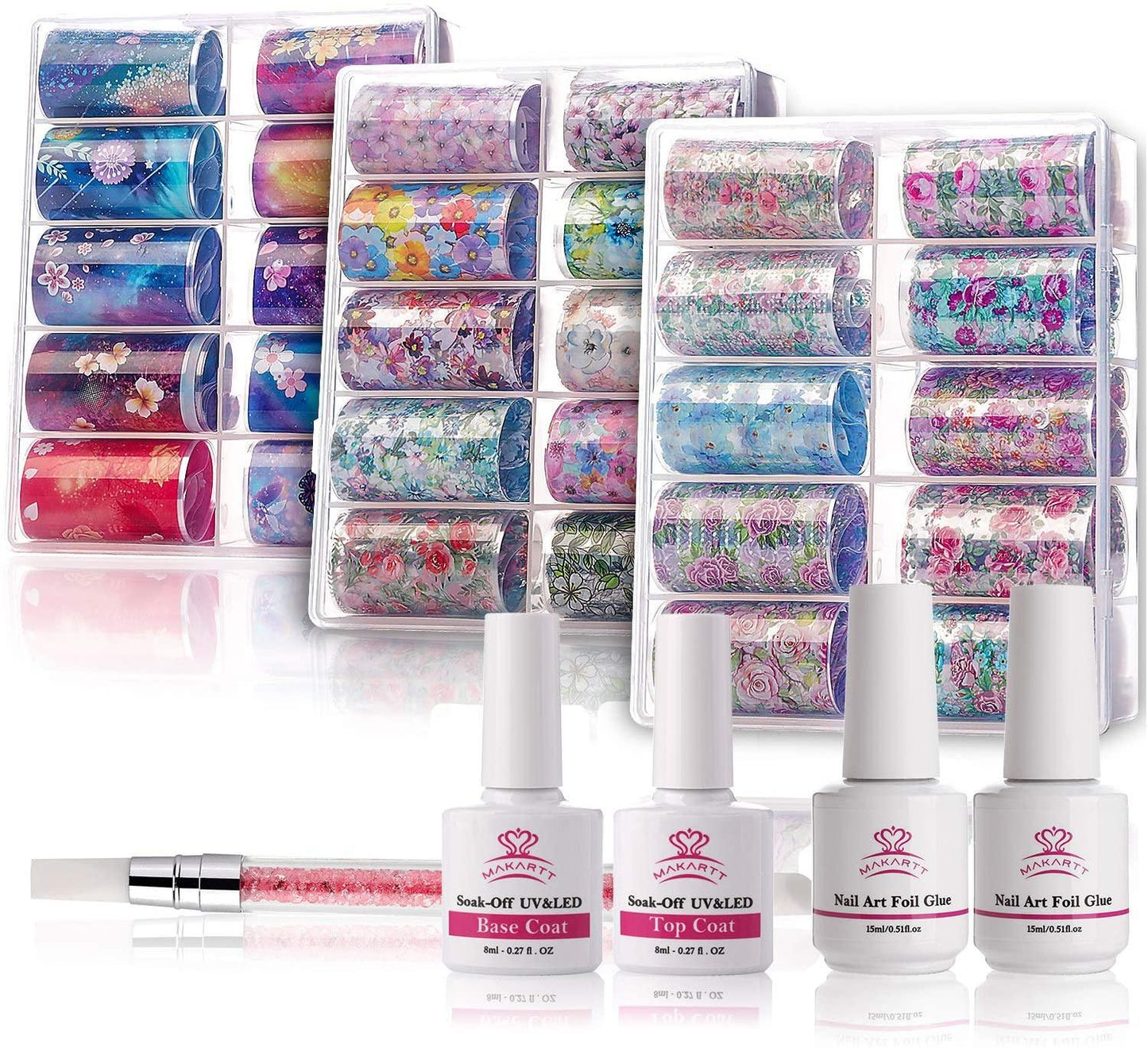 Nail Art Foil Glue Gel with Flower Starry Sky Star Foil Stickers Set Nail Transfer Tips Manicure Art (N7)(N1)(1U85)
