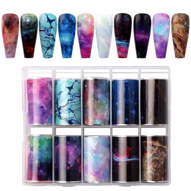 Nail Art Foil Transfer Stickers 10 Rolls Rose Flowers Nail Decals For Nail Extension Gel Polish (N7)