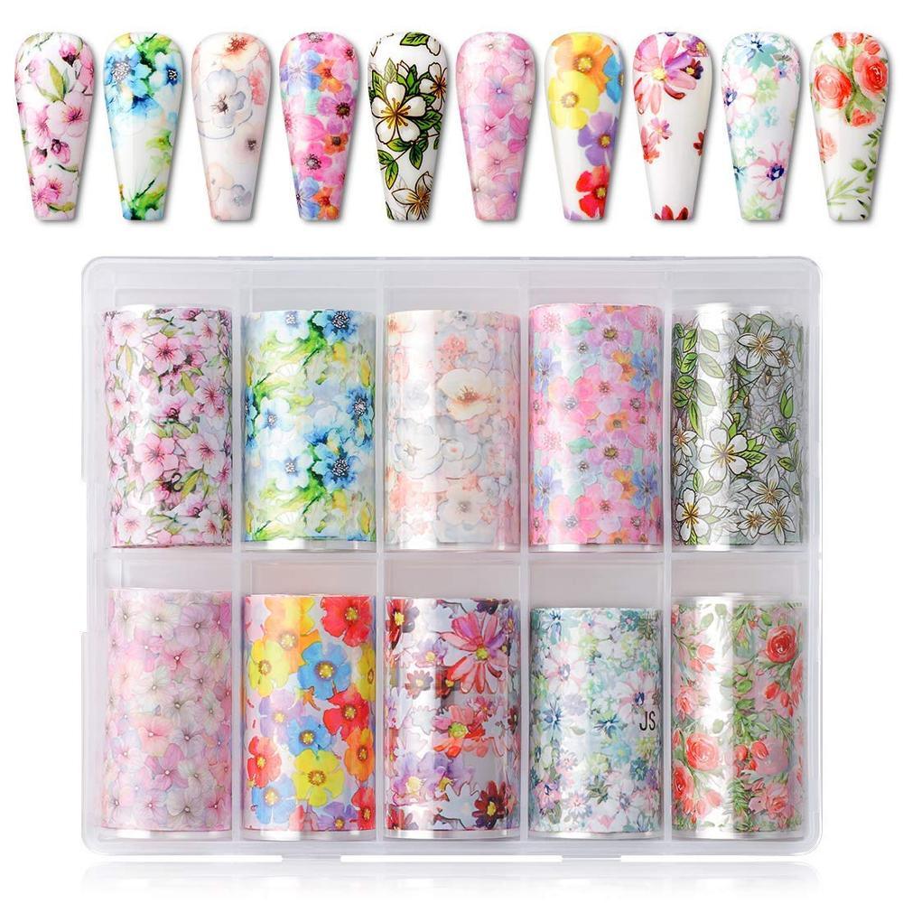 Nail Art Foil Transfer Stickers Nail Art Supplies Foil Transfers 10 Rolls Nail Decals Nail Extension Gel Art (D85)(N7)