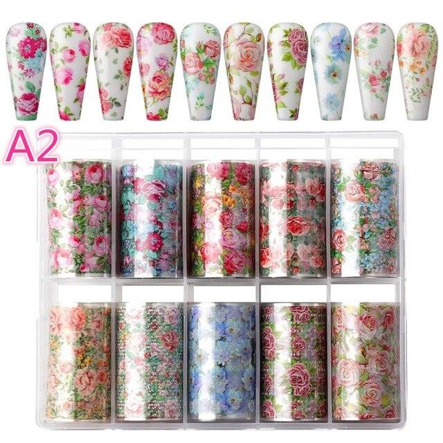 Nail Art Foil Transfer Stickers Nail Art Supplies Foil Transfers 10 Rolls Nail Decals Nail Extension Gel Art (D85)(N7)