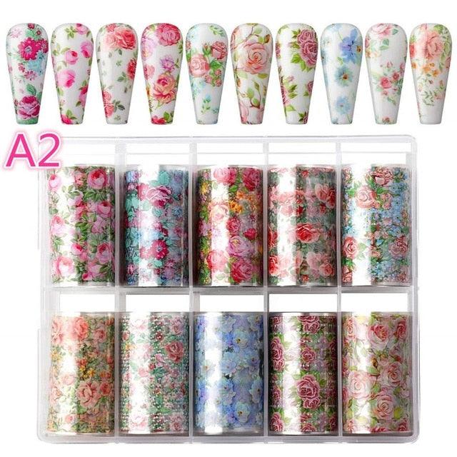 Nail Art Foil Transfer Stickers Nail Art Supplies Foil Transfers 10 Rolls Nail Decals Nail Extension Gel Art Decorations(N7)(F85)