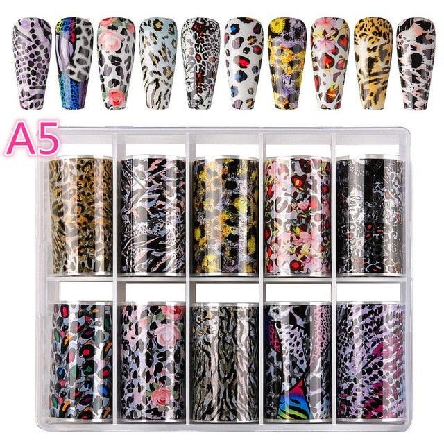 Nail Art Foil Transfer Stickers Nail Art Supplies Foil Transfers 10 Rolls Nail Decals Nail Extension Gel Art (D85)(N7)