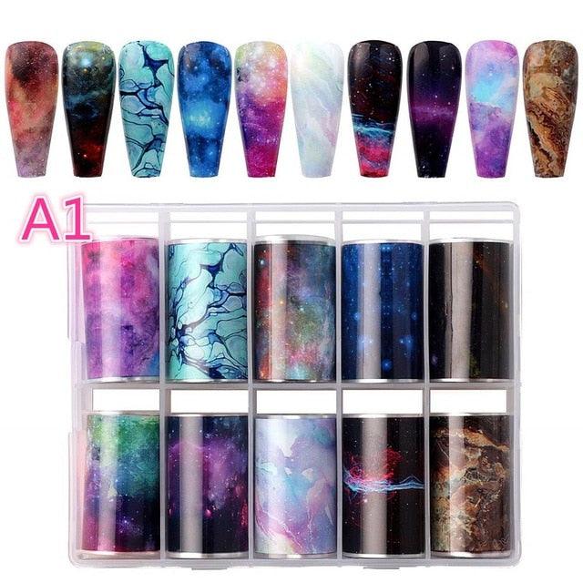 Nail Art Foil Transfer Stickers Nail Art Supplies Foil Transfers 10 Rolls Nail Decals Nail Extension Gel Art (D85)(N7)