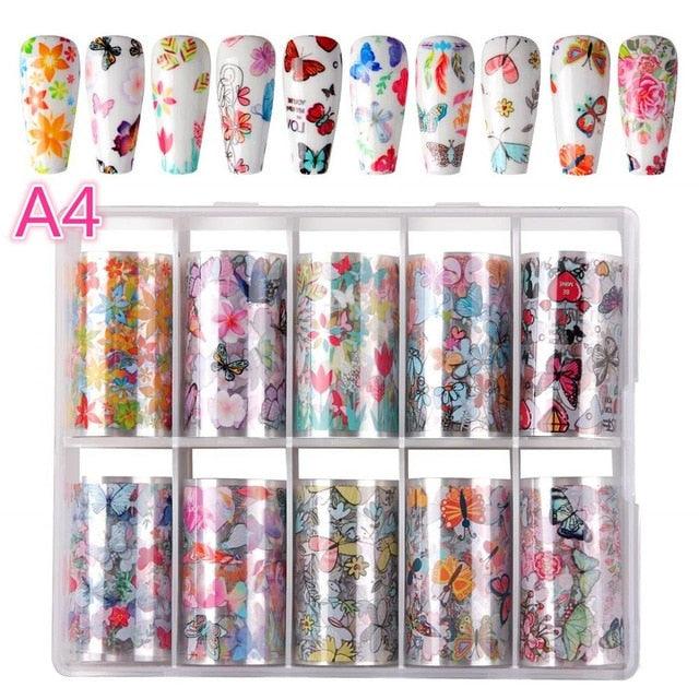 Nail Art Foil Transfer Stickers Nail Art Supplies Foil Transfers 10 Rolls Nail Decals Nail Extension Gel Art Decorations(N7)(F85)