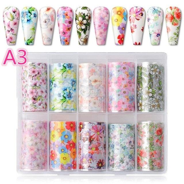 Nail Art Foil Transfer Stickers Nail Art Supplies Foil Transfers 10 Rolls Nail Decals Nail Extension Gel Art (D85)(N7)