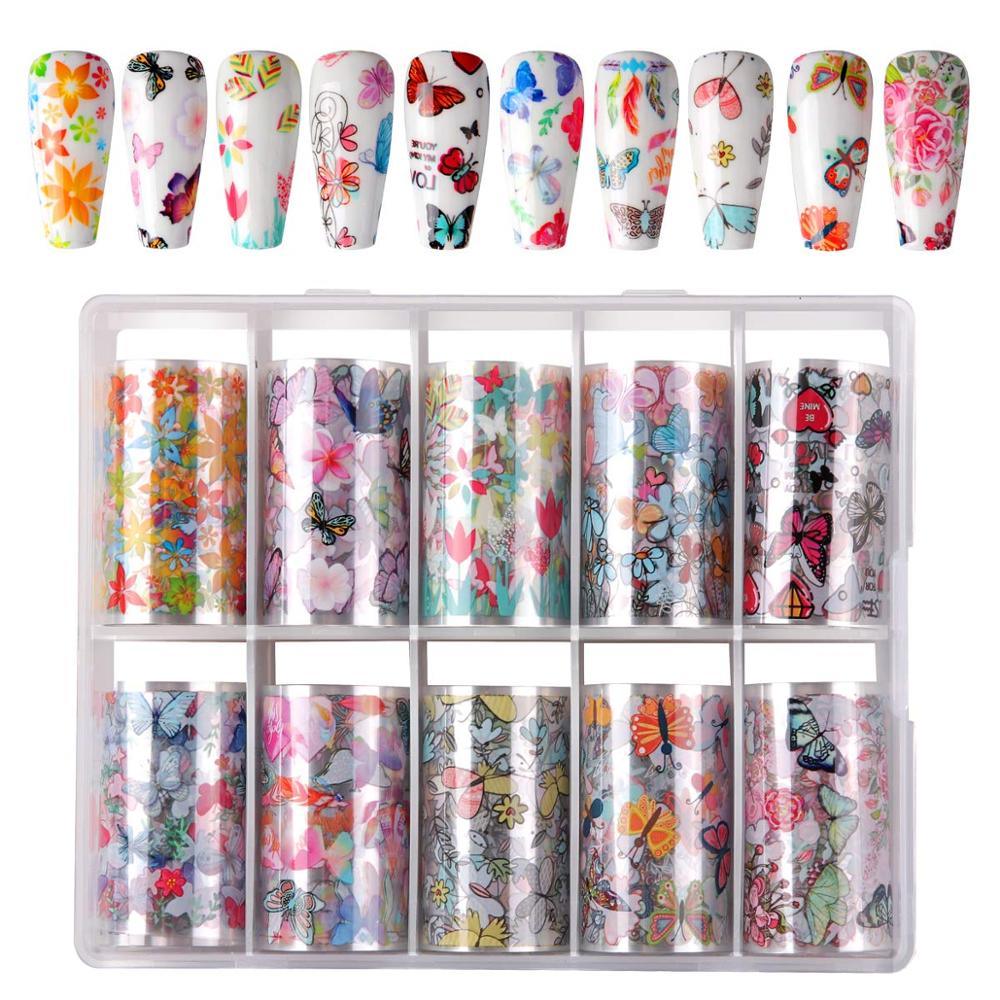 Nail Art Foil Transfer Stickers Nail Art Supplies Foil Transfers 10 Rolls Nail Decals Nail Extension Gel Art Decorations (N7)(F85)