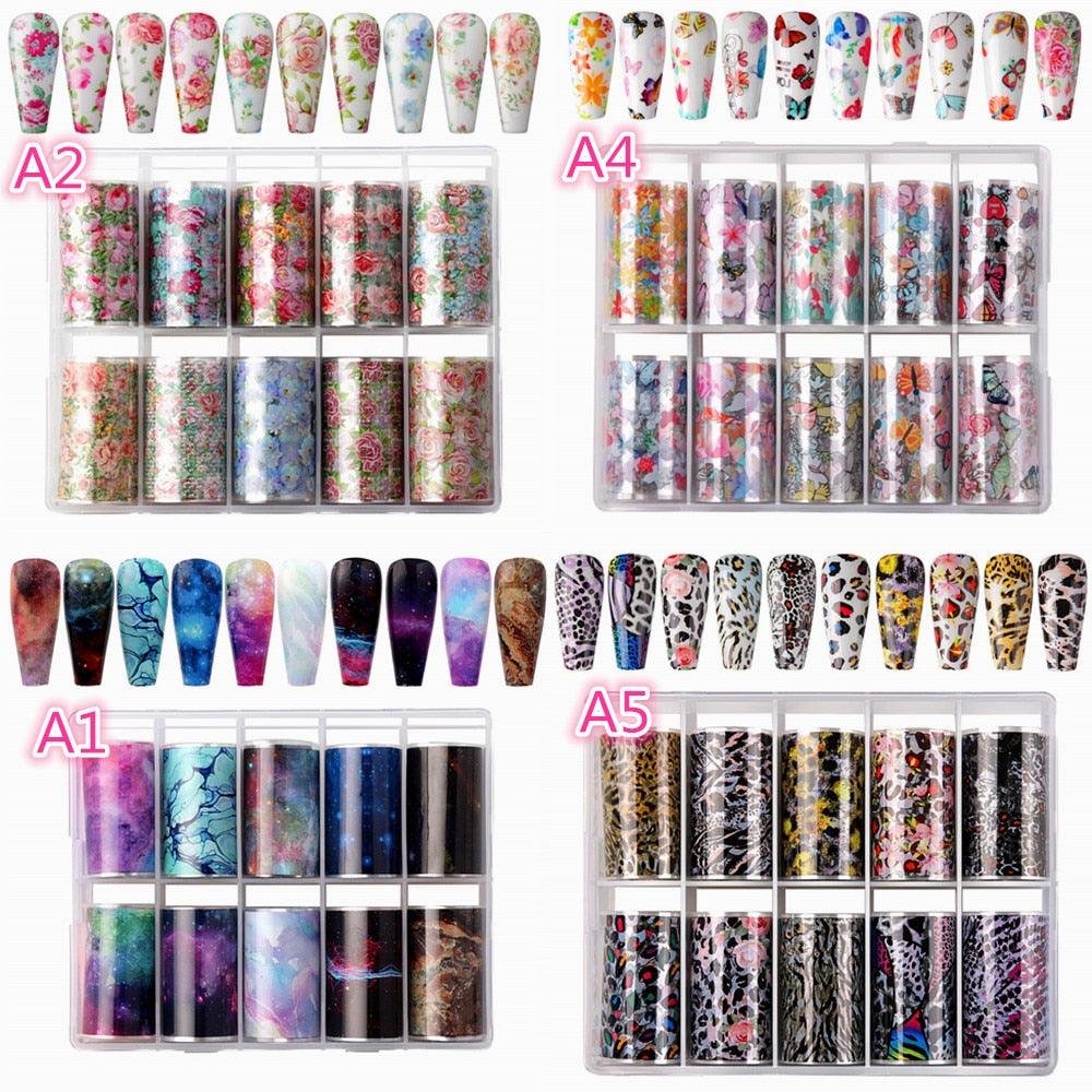Nail Art Foil Transfer Stickers Nail Art Supplies Foil Transfers 10 Rolls Nail Decals Nail Extension Gel Art (D85)(N7)