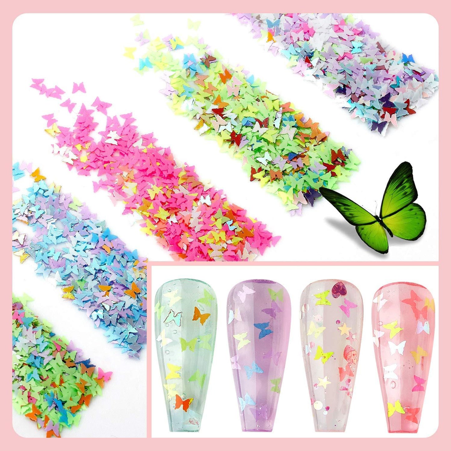 Nail Decorations Kit, Nail Glitters Nail Rhinestones 3D Butterfly Dried Flowers with Nail Tweezers for Nails Art Design (N8)(1U85)
