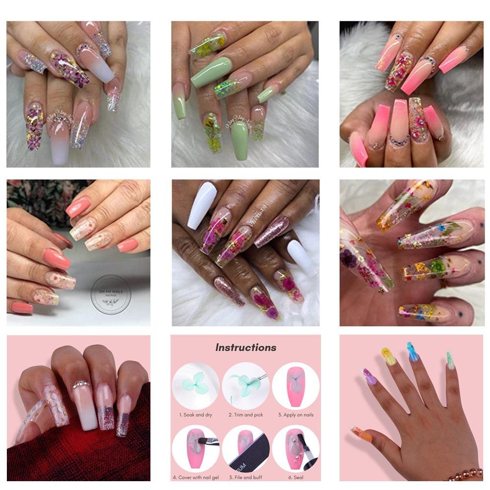 Nail Dried Flowers Nail Art with Clear Poly Nail Gel 50ML, 36 Colors Mini Real Dry Flowers (D85)(N2)(N7)(1U85)