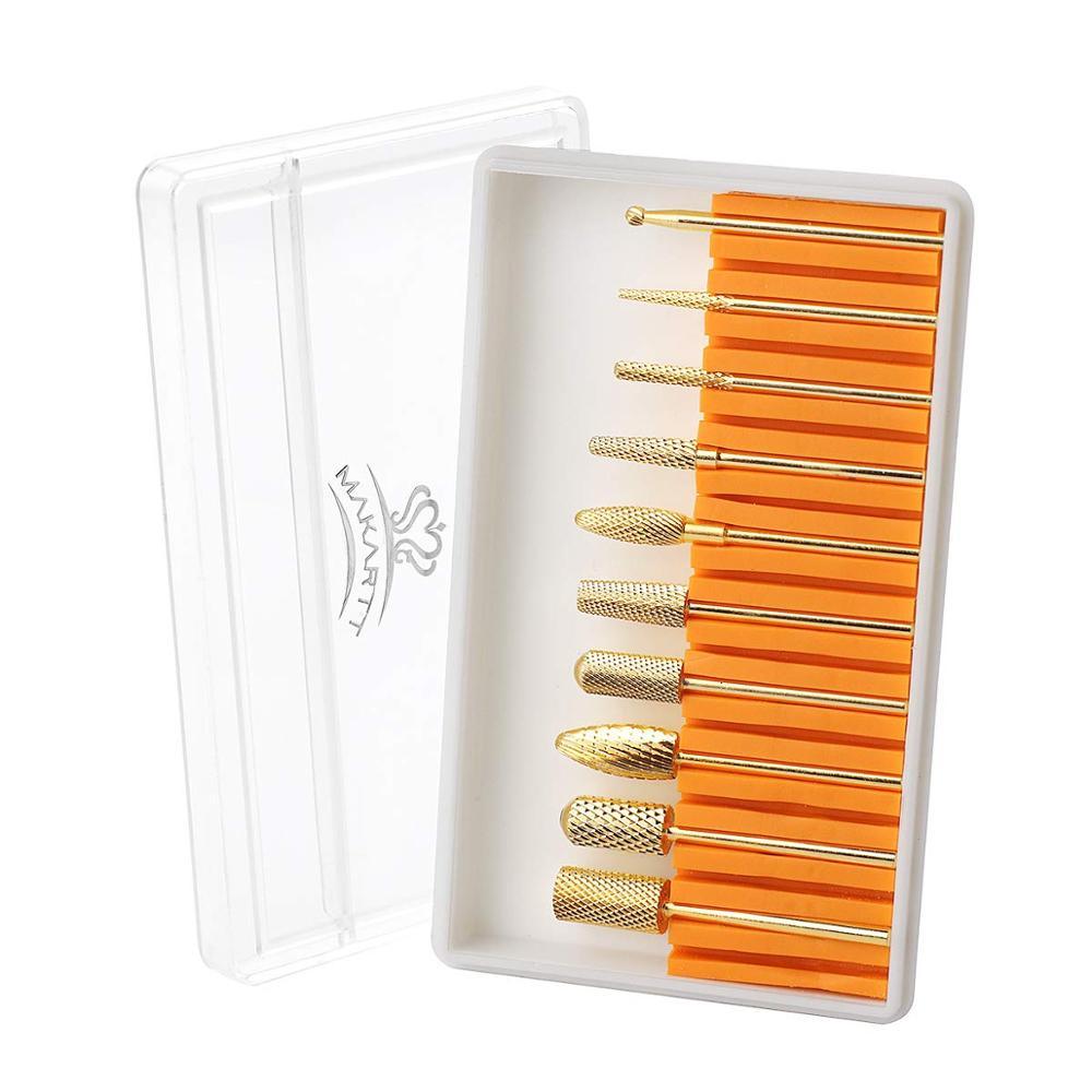 Nail Drill Bit Set Gold Tungsten Carbide Diamond Nail Drill Bits 10Pcs Remove Acrylic Nails Gel Polish Poly Nail Gel (N3)(F85)