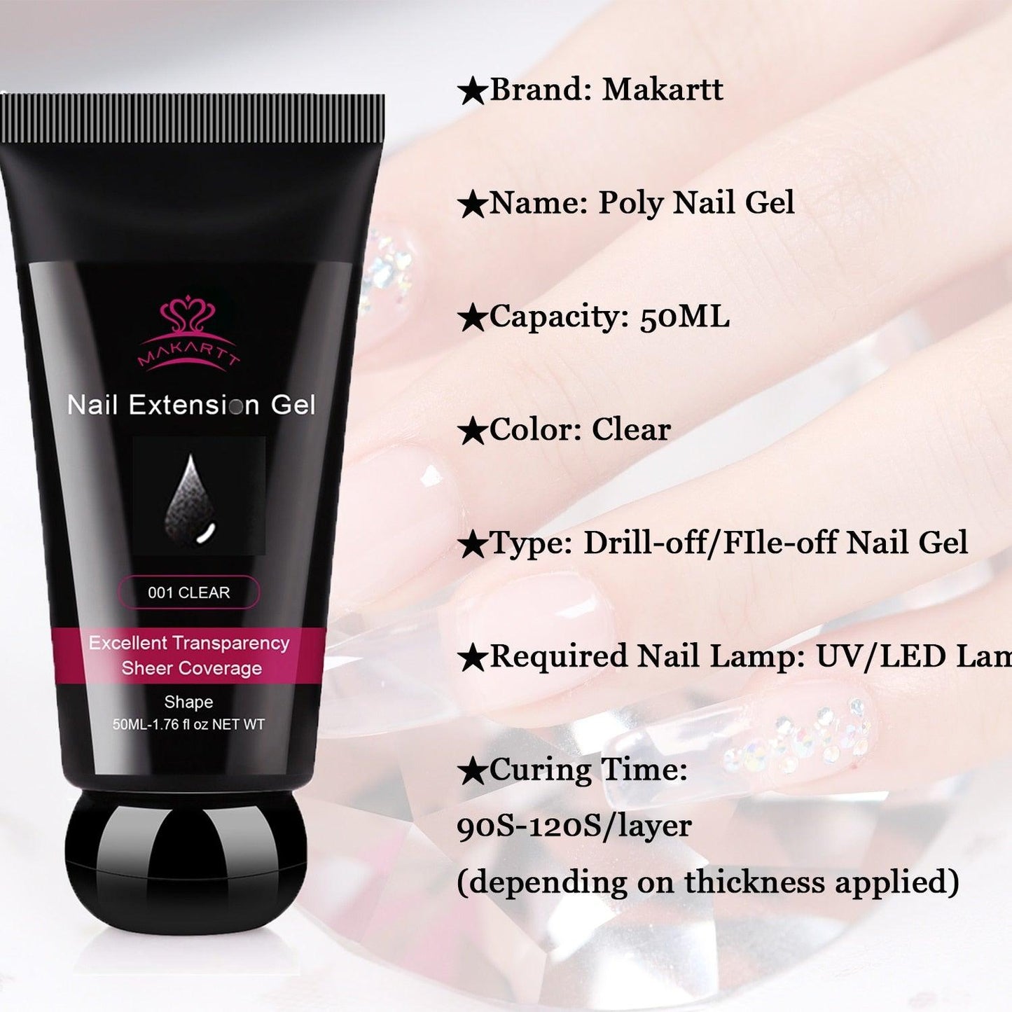 Nail Extension Gel Clear Builder Gel Nail Gel Trendy Nail Art Design Nail Extension Gel Salon Nail Easy (N1)(1U85)