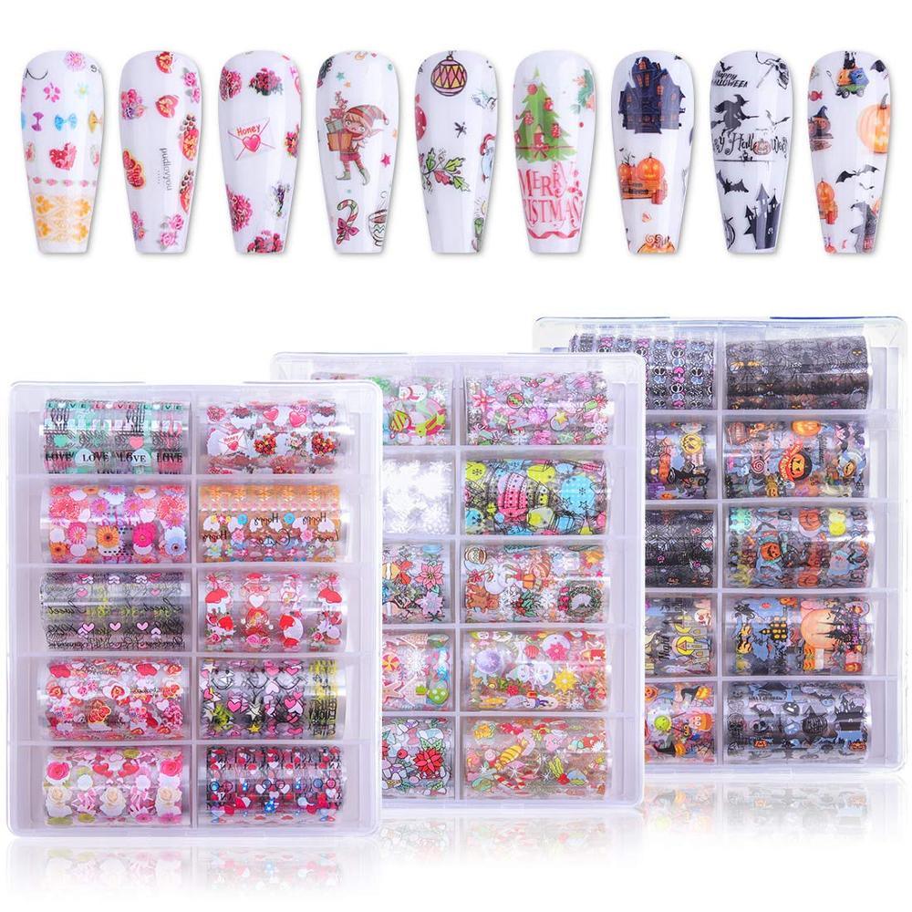 Nail Foil Sticker Kit, Holiday Party Tricks 30 Rolls Holiday Theme Nail Foil Transfer Christmas Halloween Thanksgiving (N7)(F85)