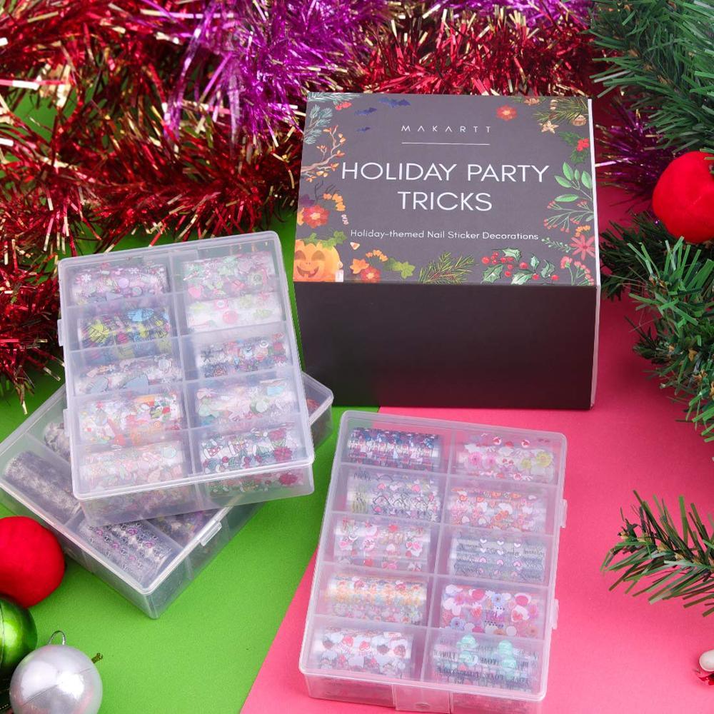 Nail Foil Sticker Kit, Holiday Party Tricks 30 Rolls Holiday Theme Nail Foil Transfer Christmas Halloween Thanksgiving (N7)(F85)