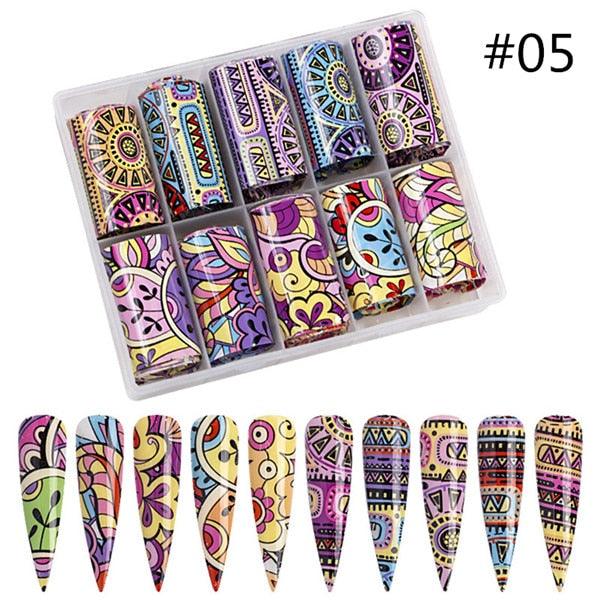 Nail Foil Stickers Transfer Paper Retro Colorful Flower Adhesive Decals Wrap Slider Tape Nail Art Decoration 4x100CM (N7)(F85)