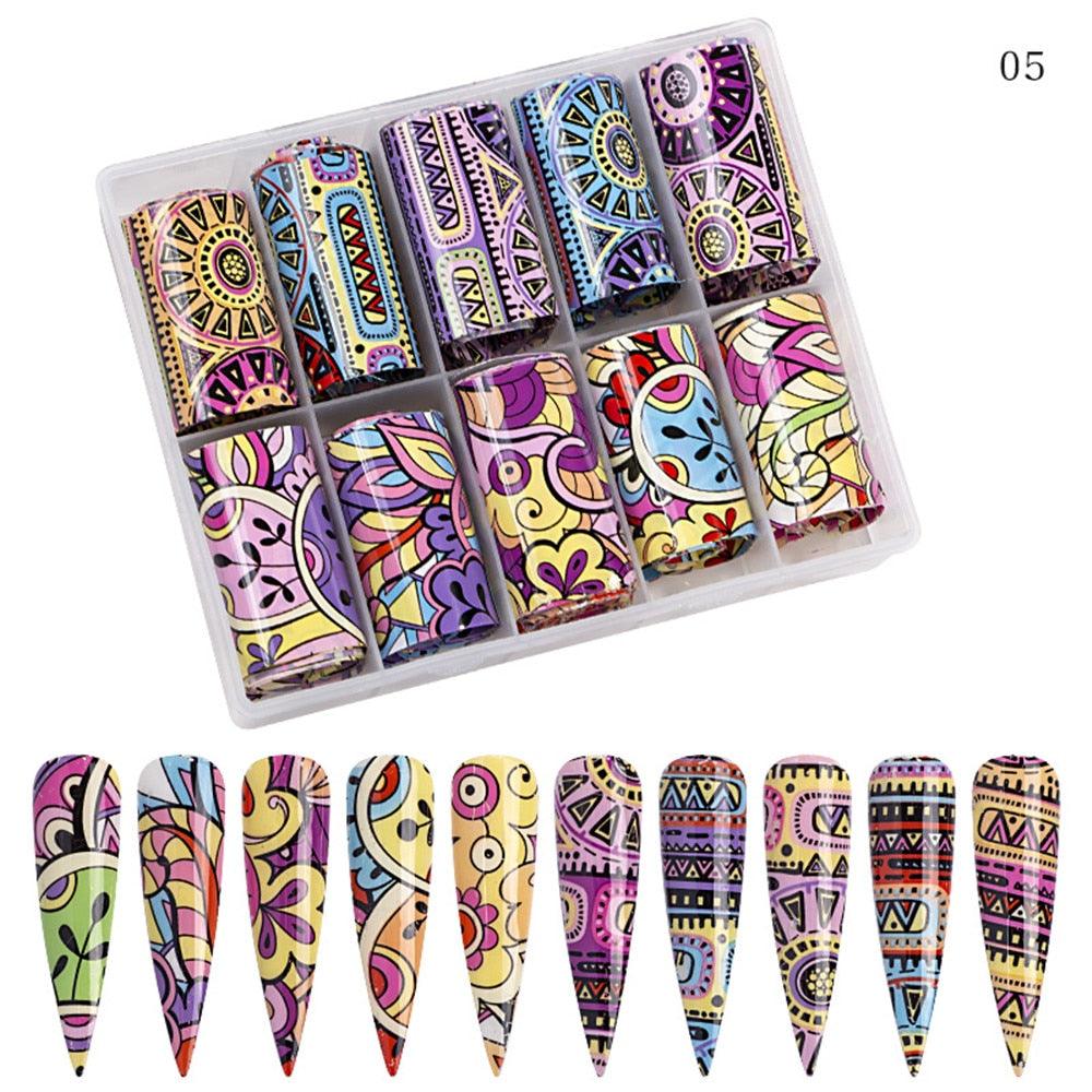 Nail Foil Stickers Transfer Paper Retro Colorful Flower Adhesive Decals Wrap Slider Tape Nail Art Decoration 4x100CM (N7)(F85)