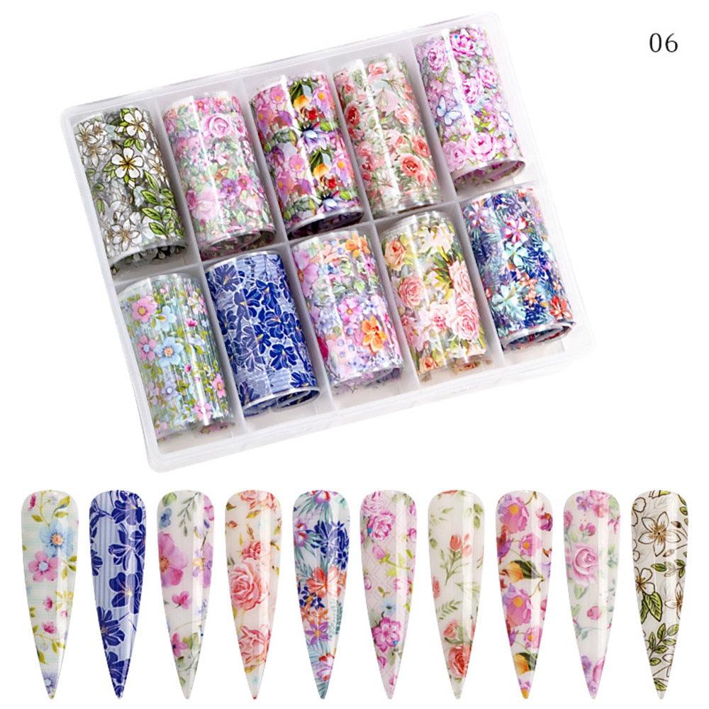 Nail Foil Stickers Transfer Paper Retro Colorful Flower Adhesive Decals Wrap Slider Tape Nail Art Decoration 4x100CM (N7)(F85)