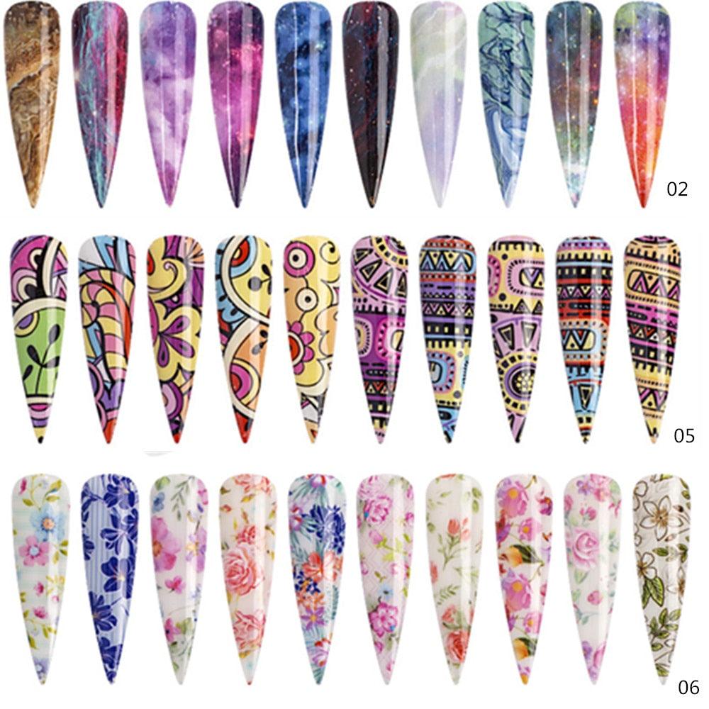 Nail Foil Stickers Transfer Paper Retro Colorful Flower Adhesive Decals Wrap Slider Tape Nail Art Decoration 4x100CM (N7)(F85)