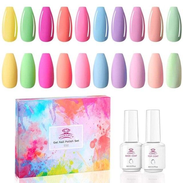 Nail Gel Polish Kit, Gel Polish Set Spring Summer Yellow Green Purple Colors 8ML UV Gel Polish Base Coat (N1)(1U85)