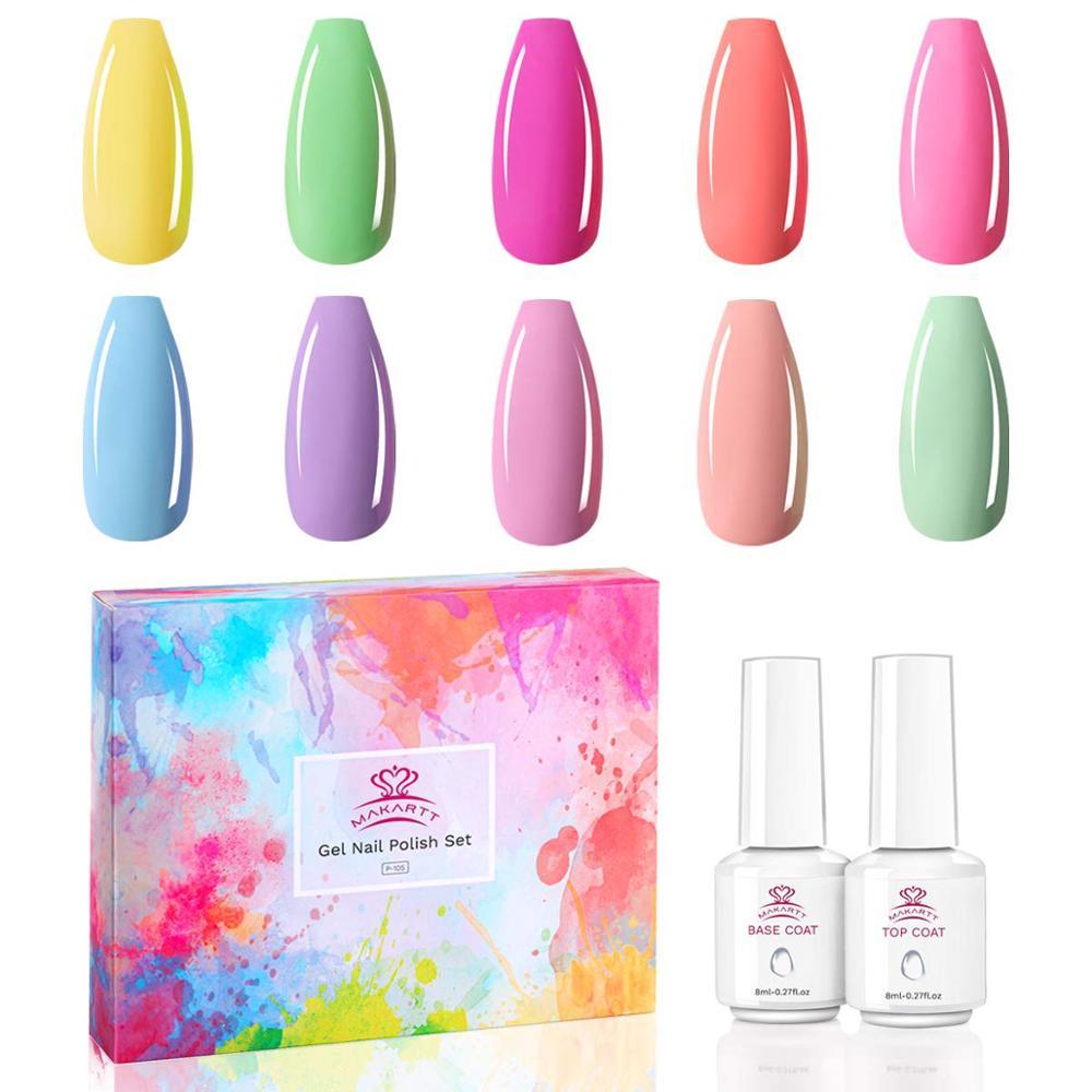 Nail Gel Polish Kit, Gel Polish Set Spring Summer Yellow Green Purple Colors 8ML UV Gel Polish Base Coat (N1)(1U85)