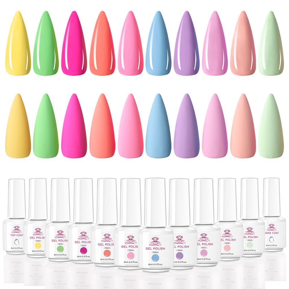 Nail Gel Polish Kit, Gel Polish Set Spring Summer Yellow Green Purple Colors 8ML UV Gel Polish Base Coat (N1)(1U85)
