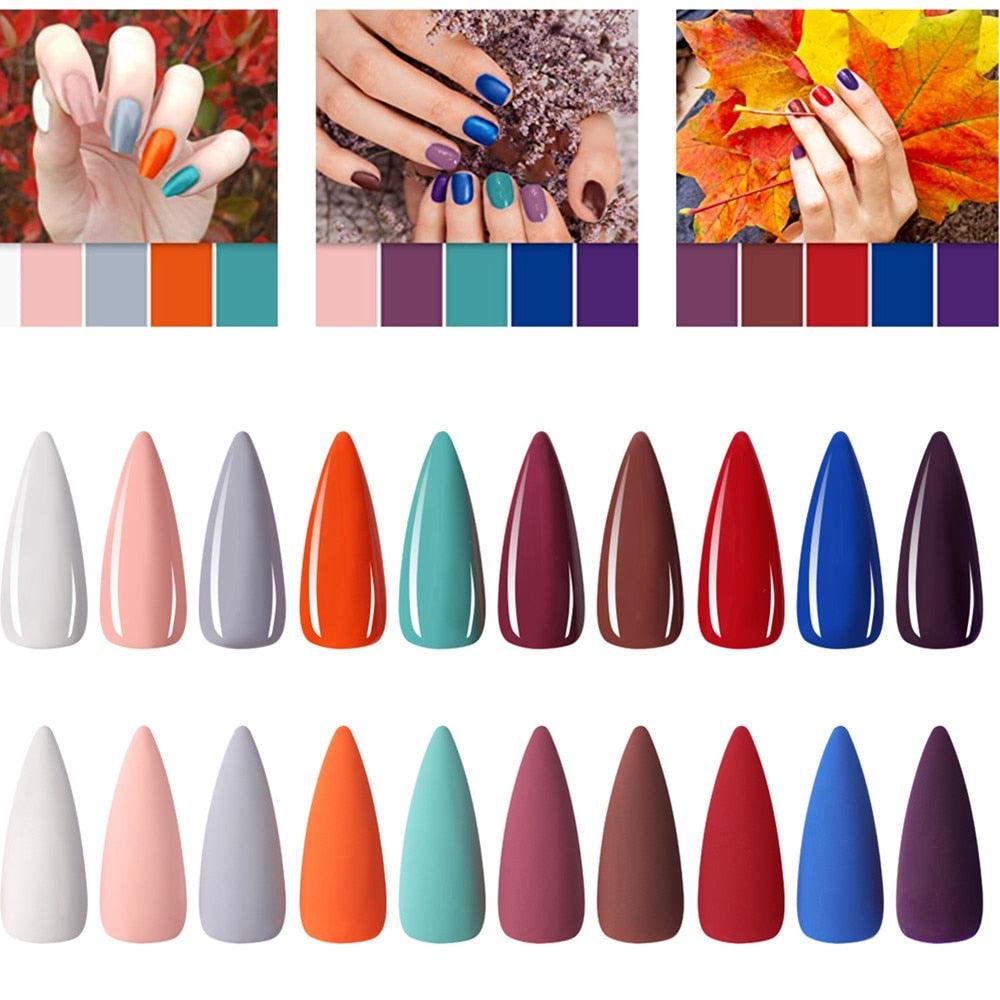 Nail Gel Polish Kit, Gel Polish Set Winter Fall Red White Green Purple Colors 8ML UV Gel Polish Base Coat Top Coat Gel (N1)(1U85)