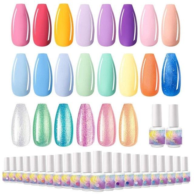 Nail Gel Polish Set, 22 Summer UV Gel Pink Blue Green Purple Colors Mermaid Glitter Pearl 8ML Gel Nail Polish (N1)(1U85)(F85)