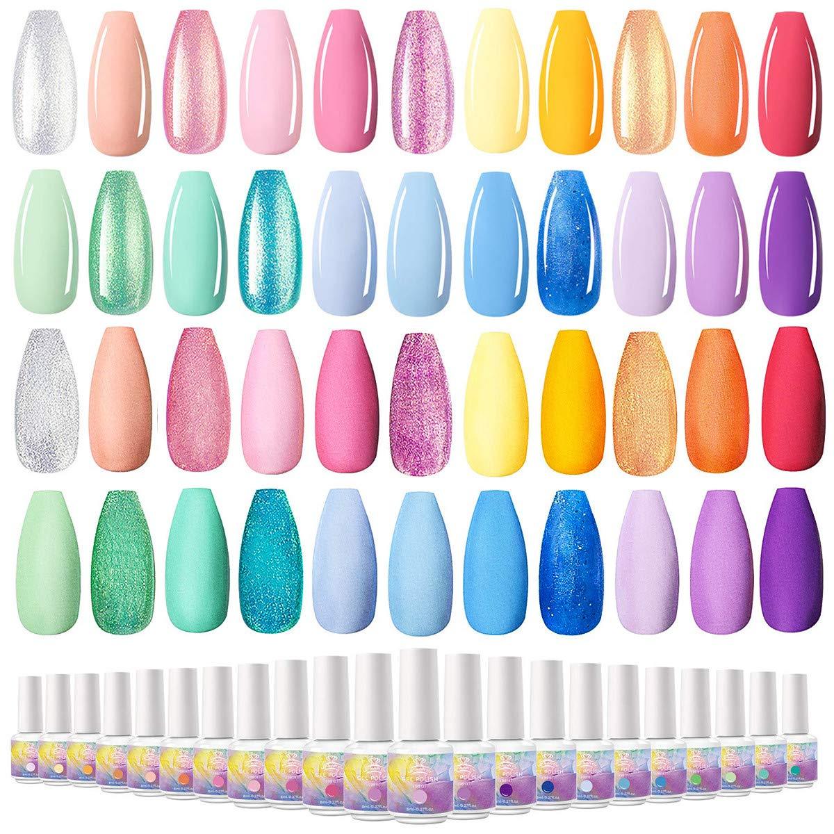 Nail Gel Polish Set, 22 Summer UV Gel Pink Blue Green Purple Colors Mermaid Glitter Pearl 8ML Gel Nail Polish (N1)(1U85)(F85)