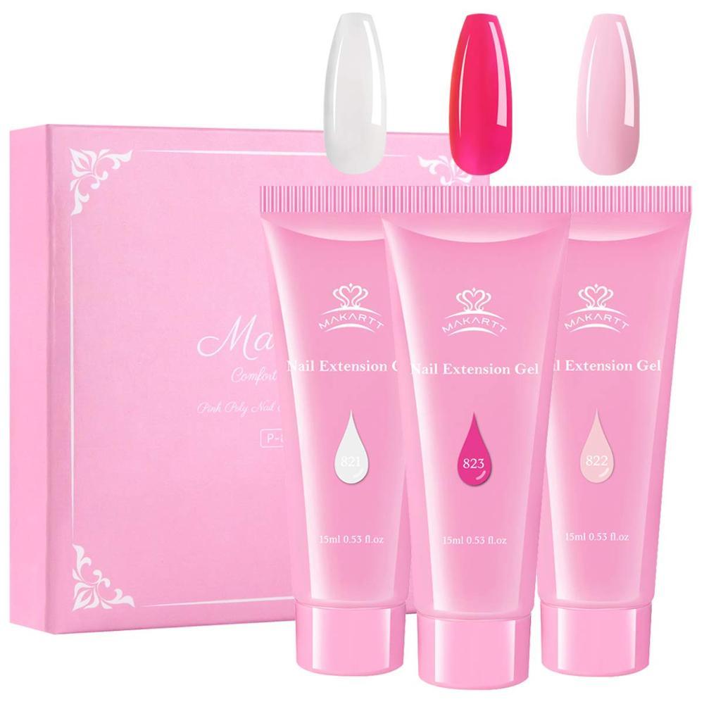 Pink Poly Nail Extension Gel Kit, Nail Extension Gel Builder Gel Kit Nail Enhancement Gel Poly Nail Thickening (N1)(1U85)(F85)