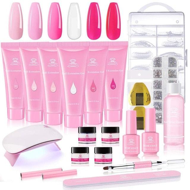 Pink Poly Nail Gel Kit, Nail Extension Gel Builder Gel Kit Nail Enhancement Gel with Slip Solution & LED UV Nail Lamp (N3)(N2)(1U85)