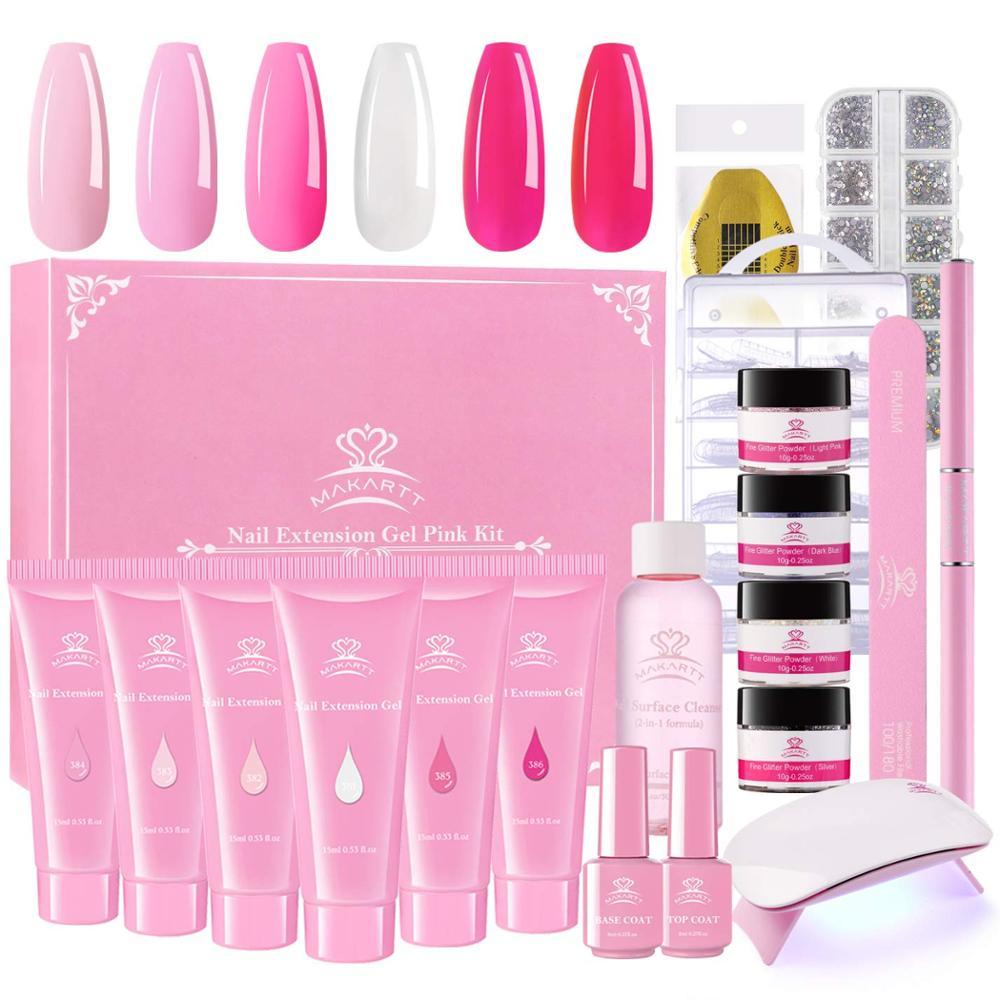 Pink Poly Nail Gel Kit, Nail Extension Gel Builder Gel Kit Nail Enhancement Gel with Slip Solution & LED UV Nail Lamp (N3)(N2)(1U85)