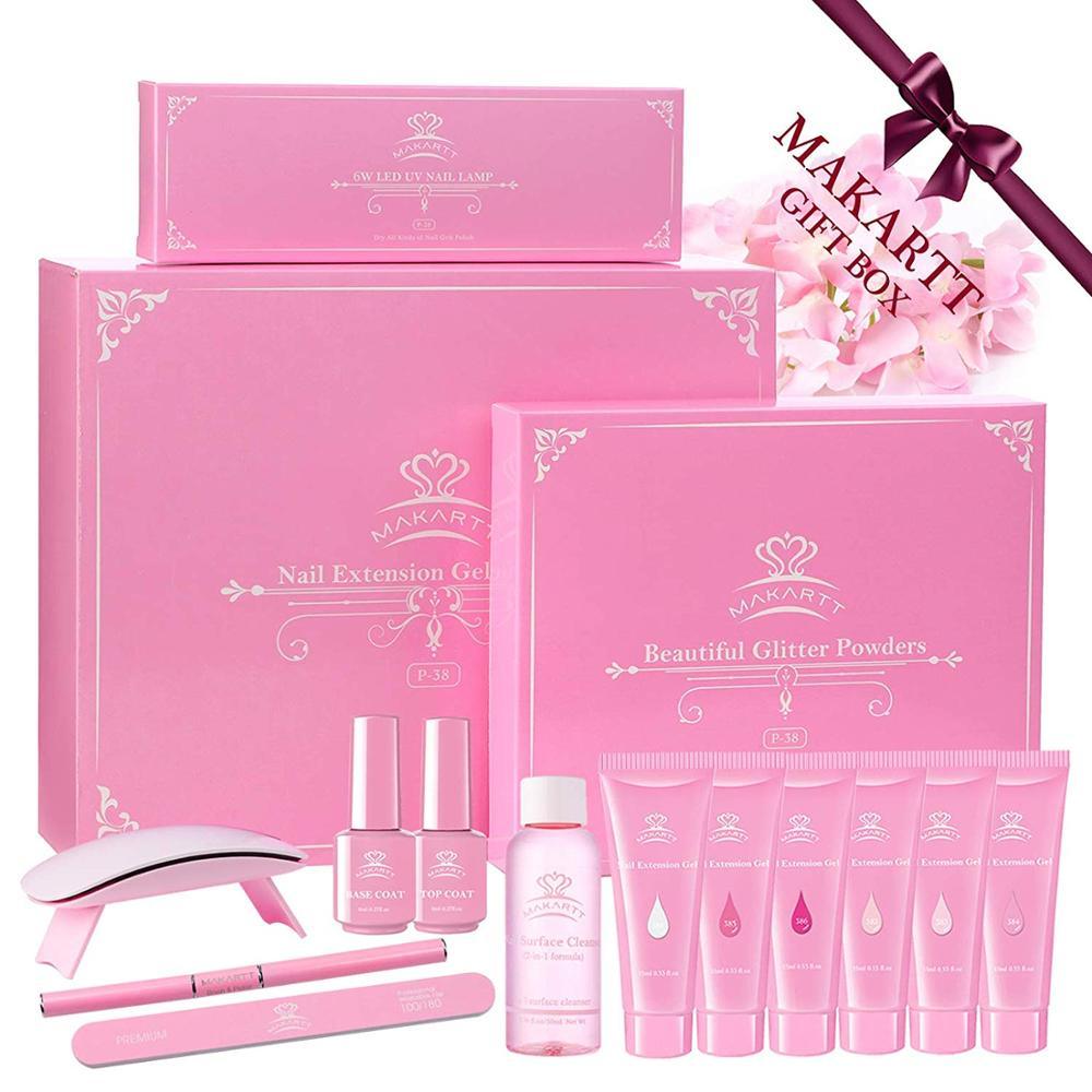 Pink Poly Nail Gel Kit, Nail Extension Gel Builder Gel Kit Nail Enhancement Gel with Slip Solution & LED UV Nail Lamp (N3)(N2)(1U85)