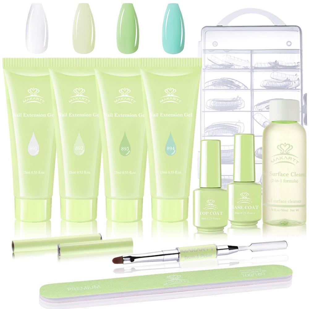 Nail Extension Gel Kit, Green Nail Builder Gel with Slip Solution Nail Art Equipment (N1)(N3)(1U85)