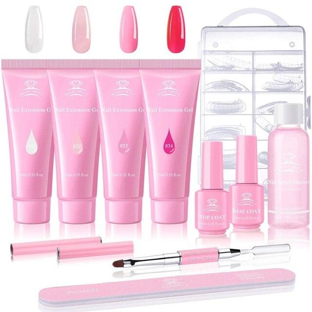 Nail Extension Gel Kit, Green Nail Builder Gel with Slip Solution Nail Art Equipment (N1)(N3)(1U85)