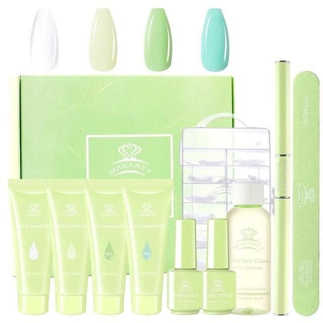 Nail Extension Gel Kit, Green Nail Builder Gel with Slip Solution Nail Art Equipment (N1)(N3)(1U85)