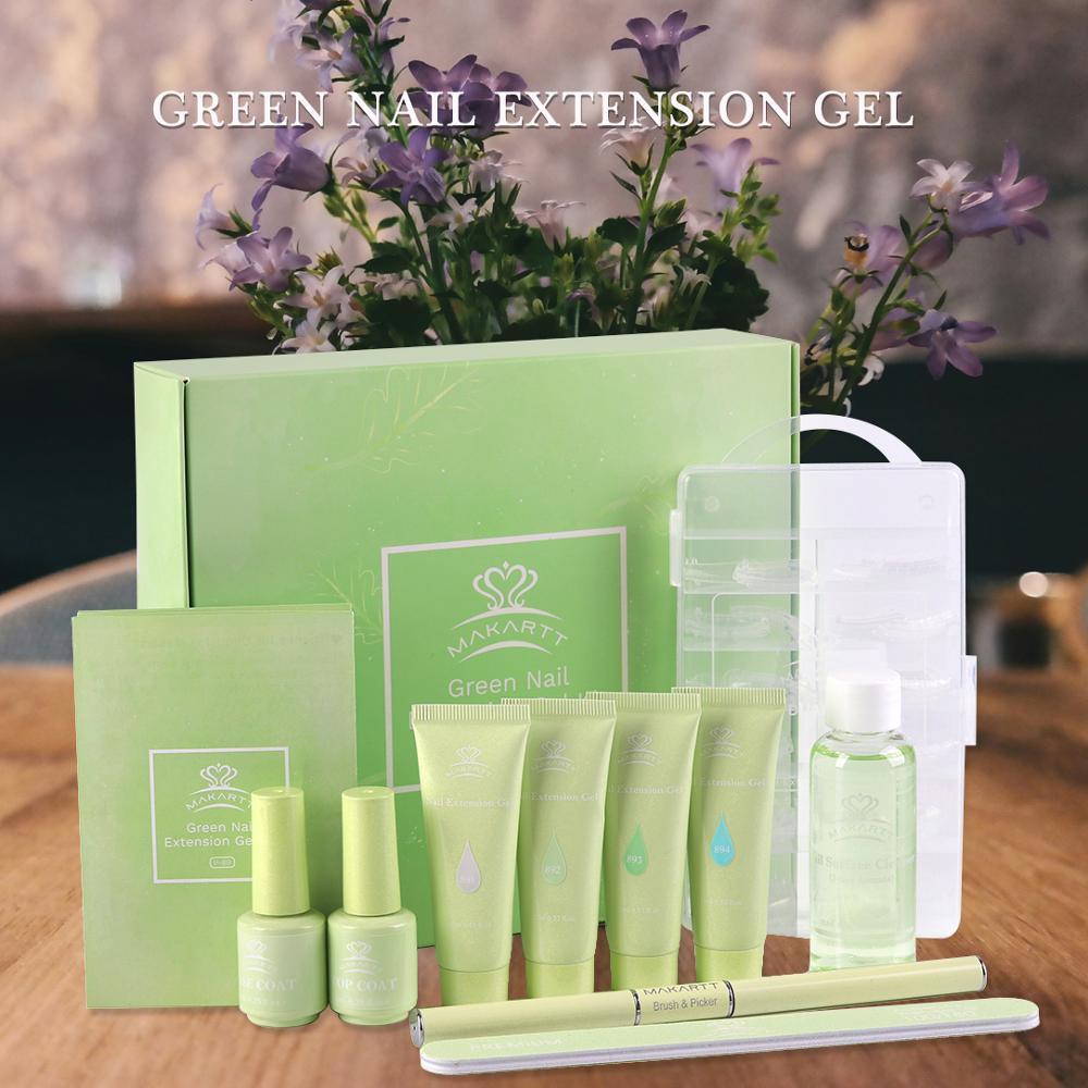 Nail Extension Gel Kit, Green Nail Builder Gel with Slip Solution Nail Art Equipment (N1)(N3)(1U85)