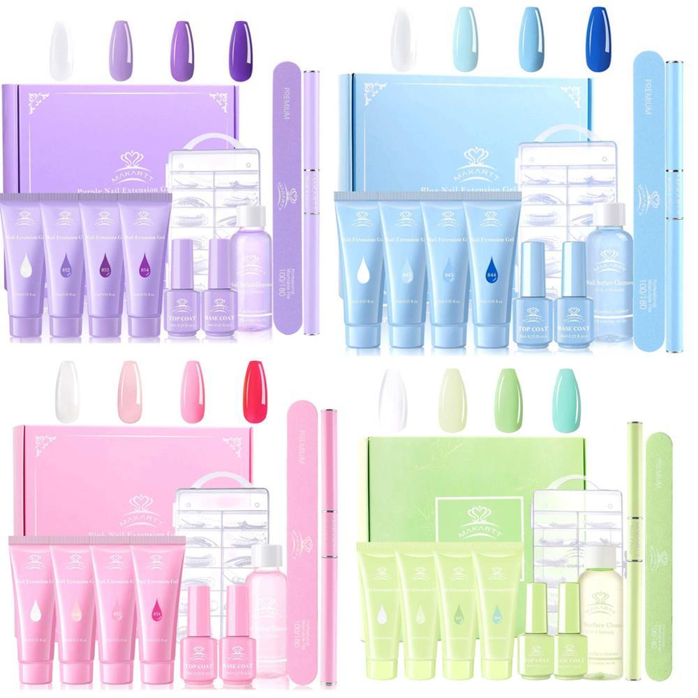 Nail Extension Gel Kit, Green Nail Builder Gel with Slip Solution Nail Art Equipment (N1)(N3)(1U85)
