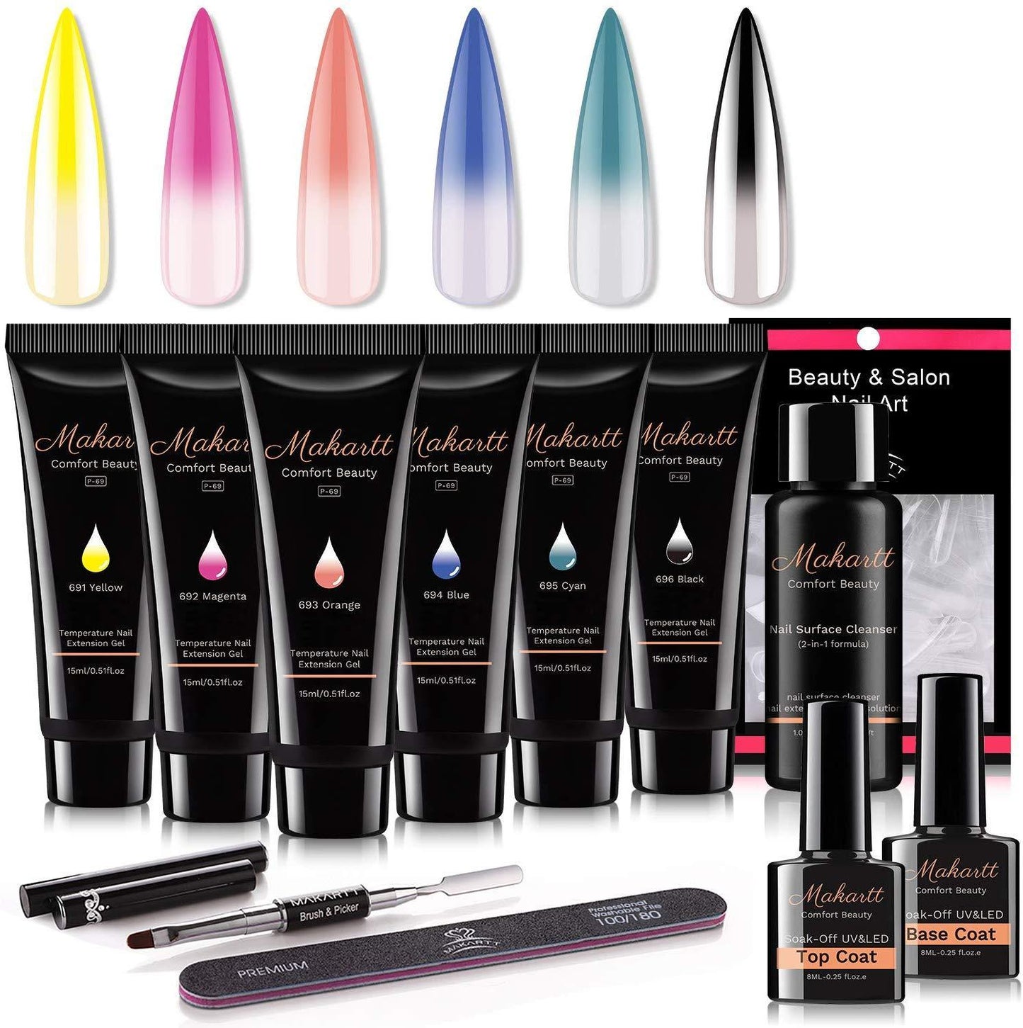 Nail Gel Kit, Temperature Color Changing Poly Nail Gel Acrylic Extension Nail Builder Gel Enhancement Professional (N1)(1U85)