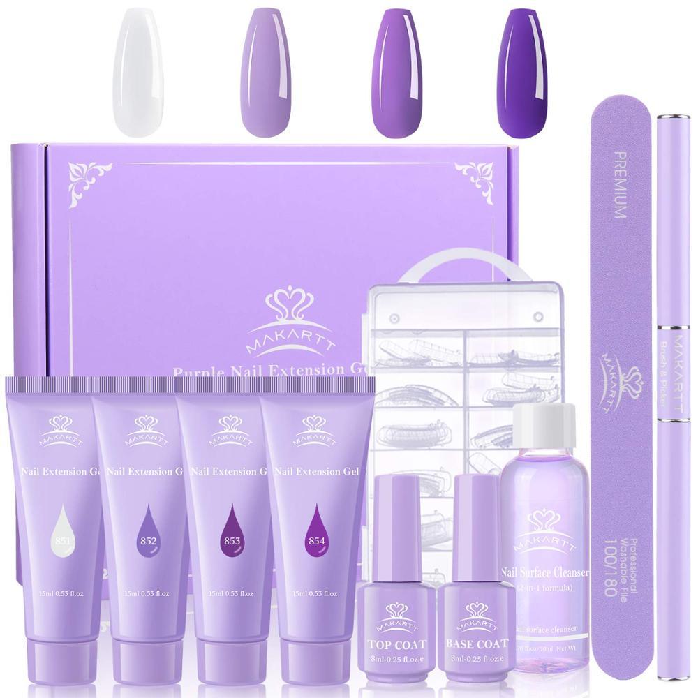 Purple Poly Nail Extension Gel Kit, 15ML Clear Jelly Nail Builder Gel with Slip Solution Nail Art Equipment (N1)(1U85)(F85)