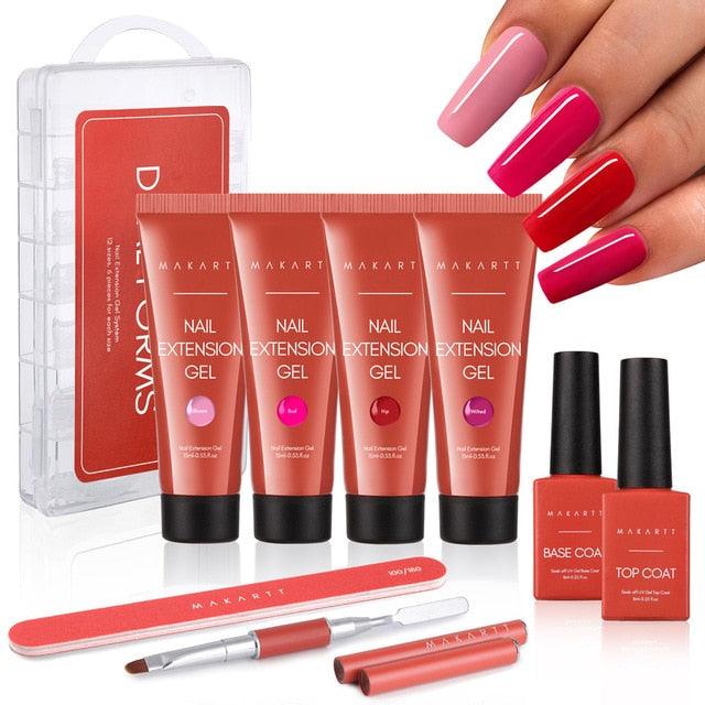 Red Poly Nail Extension Kit, Life of A Rose Set with 4 Colors Pink Nail Builder Gel Nail Enhancement For Christmas (N1)(1U85)(F85)