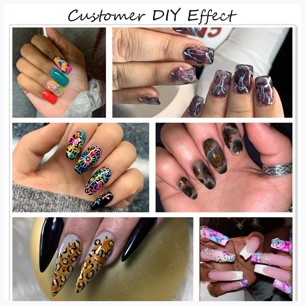 Watercolor Ink Blooming Nail Polish Magic Blossom Polish Manicuring Kit Work with Transparent Marble Pattern (N1)(1U85)