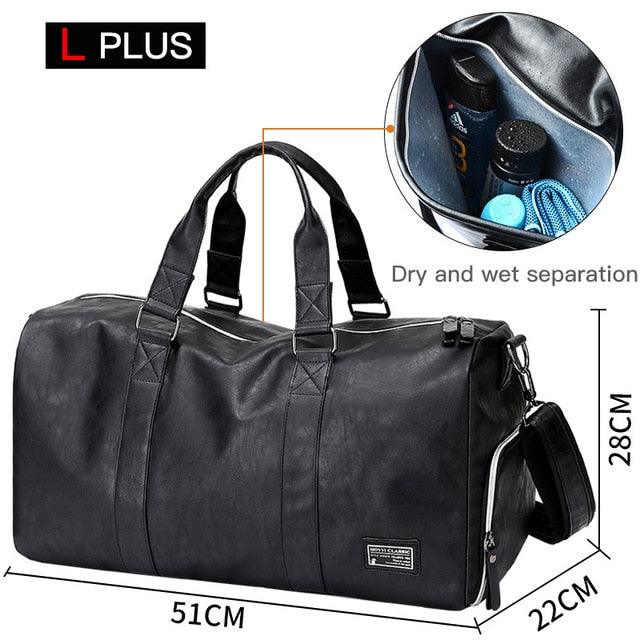 Leather Travel Bag - Large Duffle Independent Shoes Storage - Big Fitness Bags (LT3)(F78)