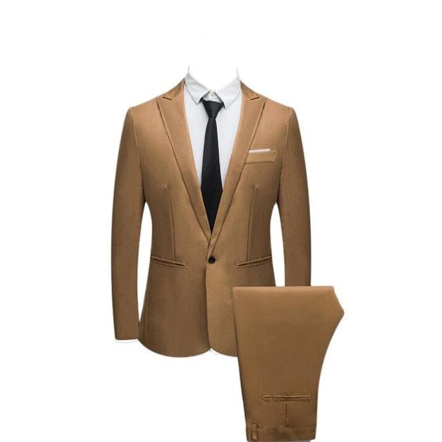 Men's Suit Set - Slim Fit One Button Blazer Suit - Pure Color Host Show Jacket Coat Pants Set (3U10)(3U11)