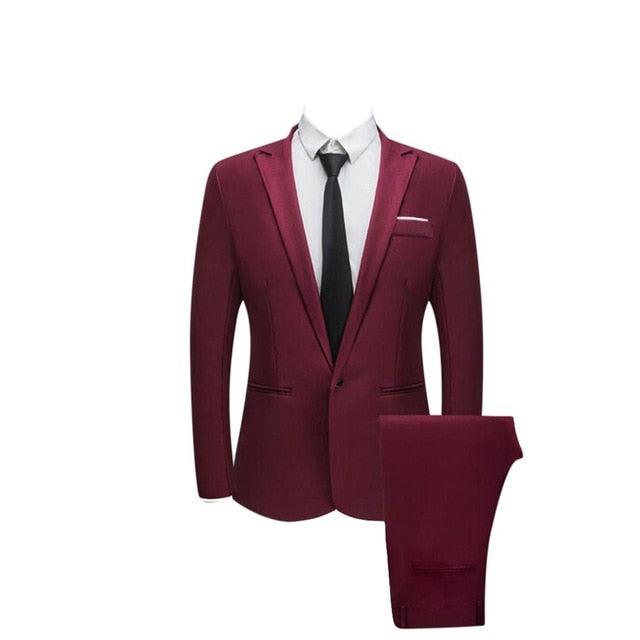 Men's Suit Set - Slim Fit One Button Blazer Suit - Pure Color Host Show Jacket Coat Pants Set (3U10)(3U11)
