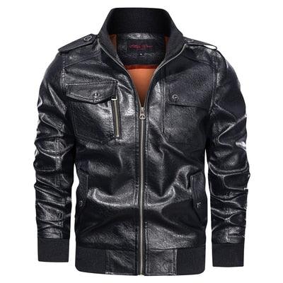 Men's Leather Jacket - Motorcycle PU Leather Stand Collar Casual Windbreaker Slim Coat (TM3)